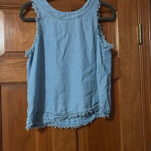 Blue Rain Light Blue Frayed Tank Top
